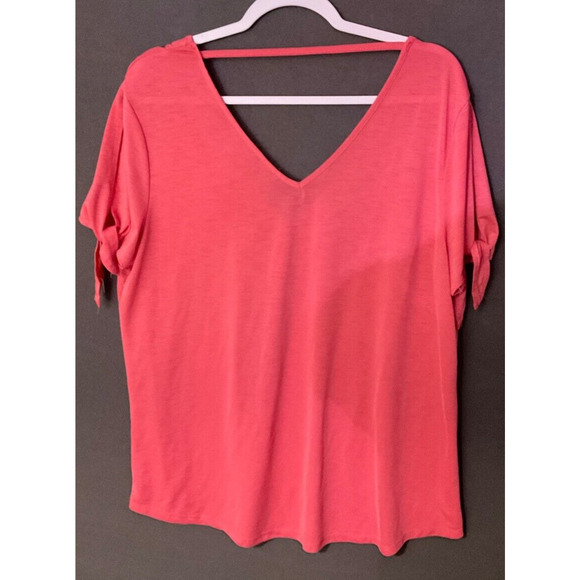 Coral V-Neck Women's Top 1XL Short Sleeve , Sleeves Tie, Cold Shoulder - Picture 4 of 5